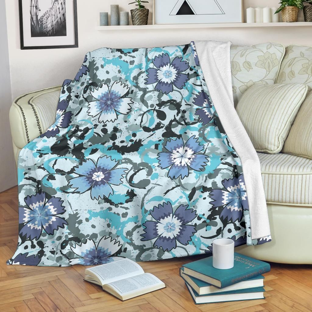 Carnations Pattern Print Design Blue Fleece Blanket