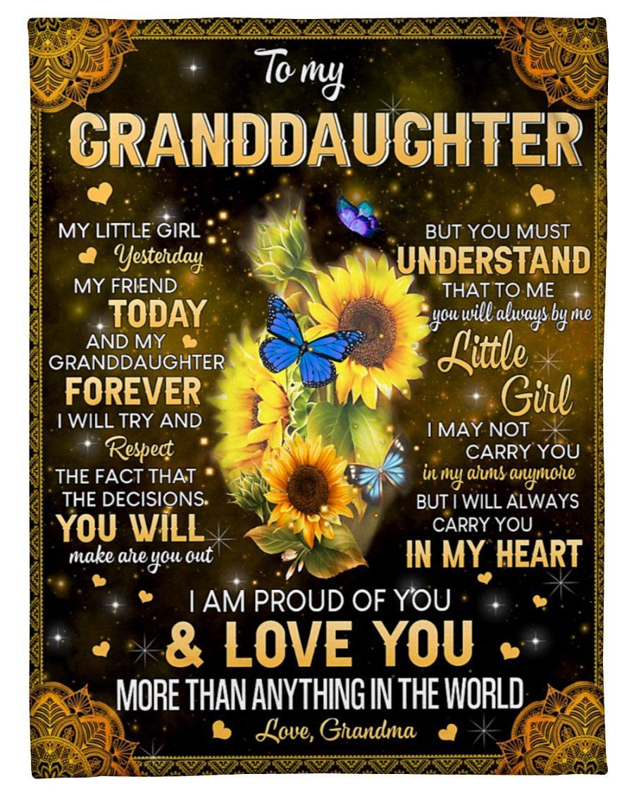 Carry You In My Heart Sunflower Butterfly Grandma To My Granddaughter Fleece Blanket Fleece Blanket