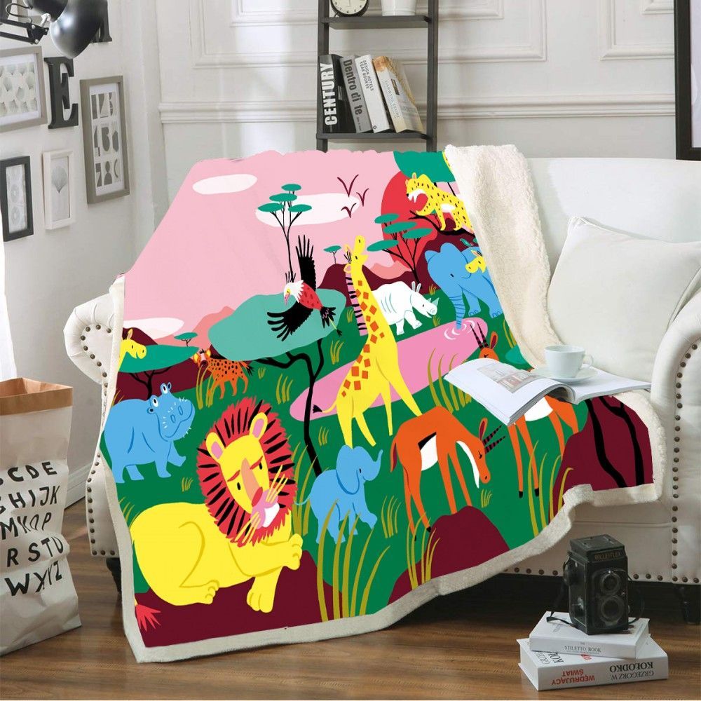 Cartoon Animal Sherpa Fleece Blanket