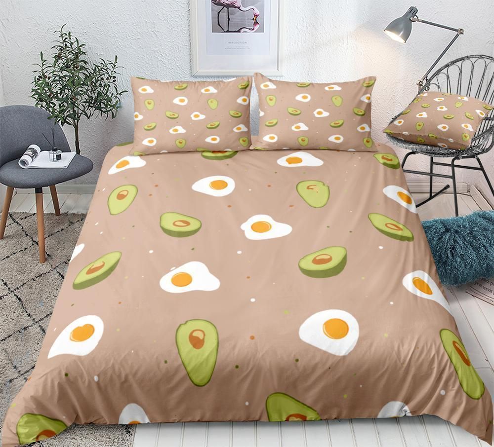 Cartoon Avocado Fried Eggs Recipe Bedding Set