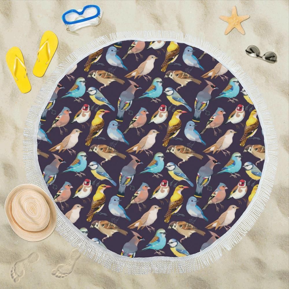 Cartoon Bird Cute Print Pattern Round Beach Towel