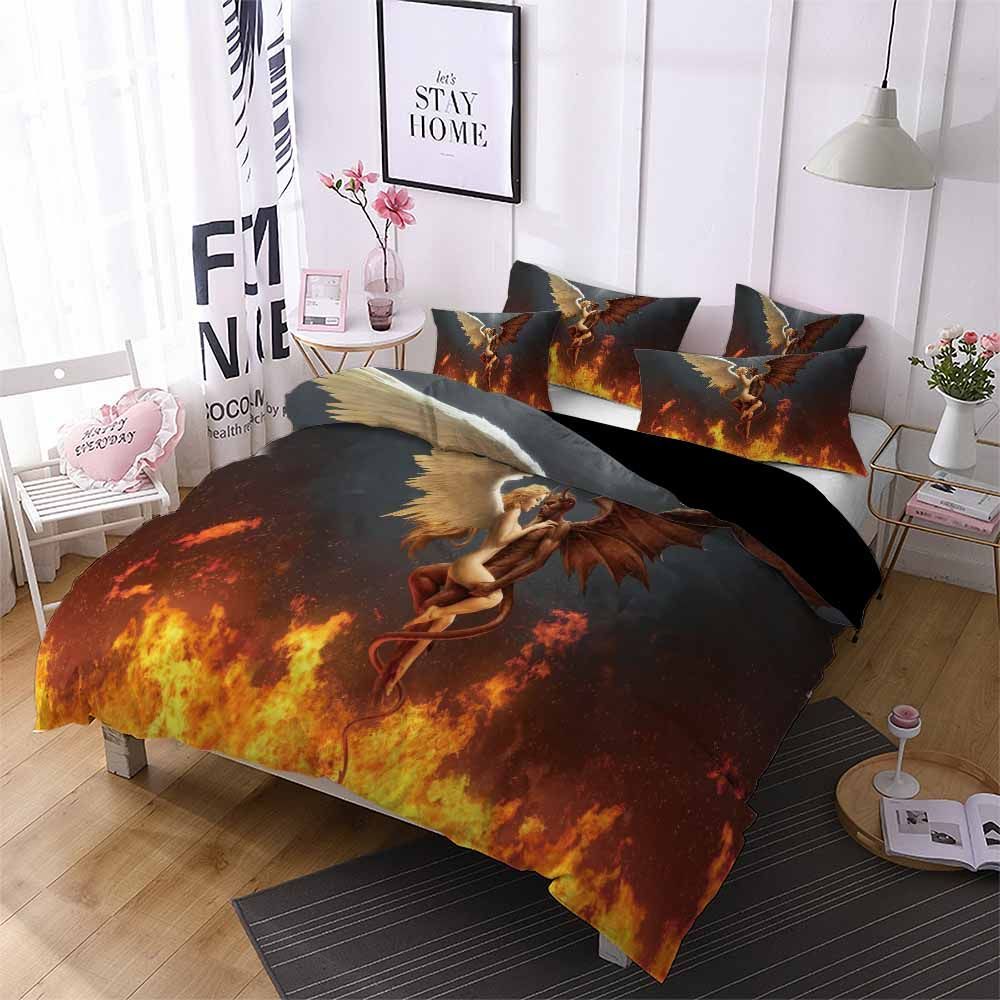 Cartoon Black Angel Devil Printed Bedding Set