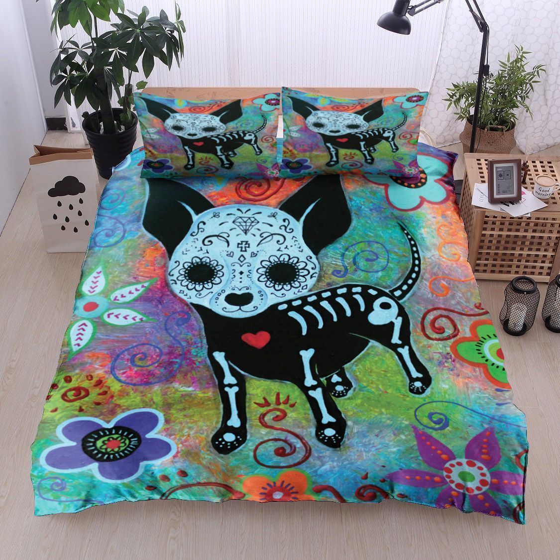 Cartoon Chihuahua Day Of The Dead Bedding Set