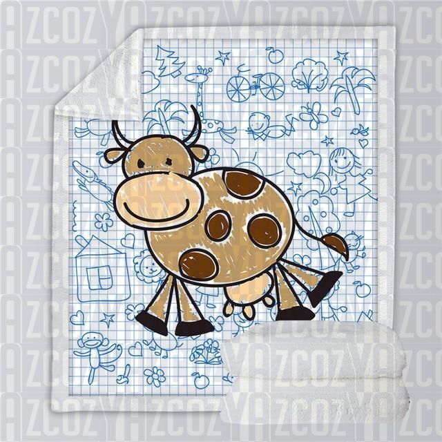 Cartoon Cow Sherpa Fleece Blanket