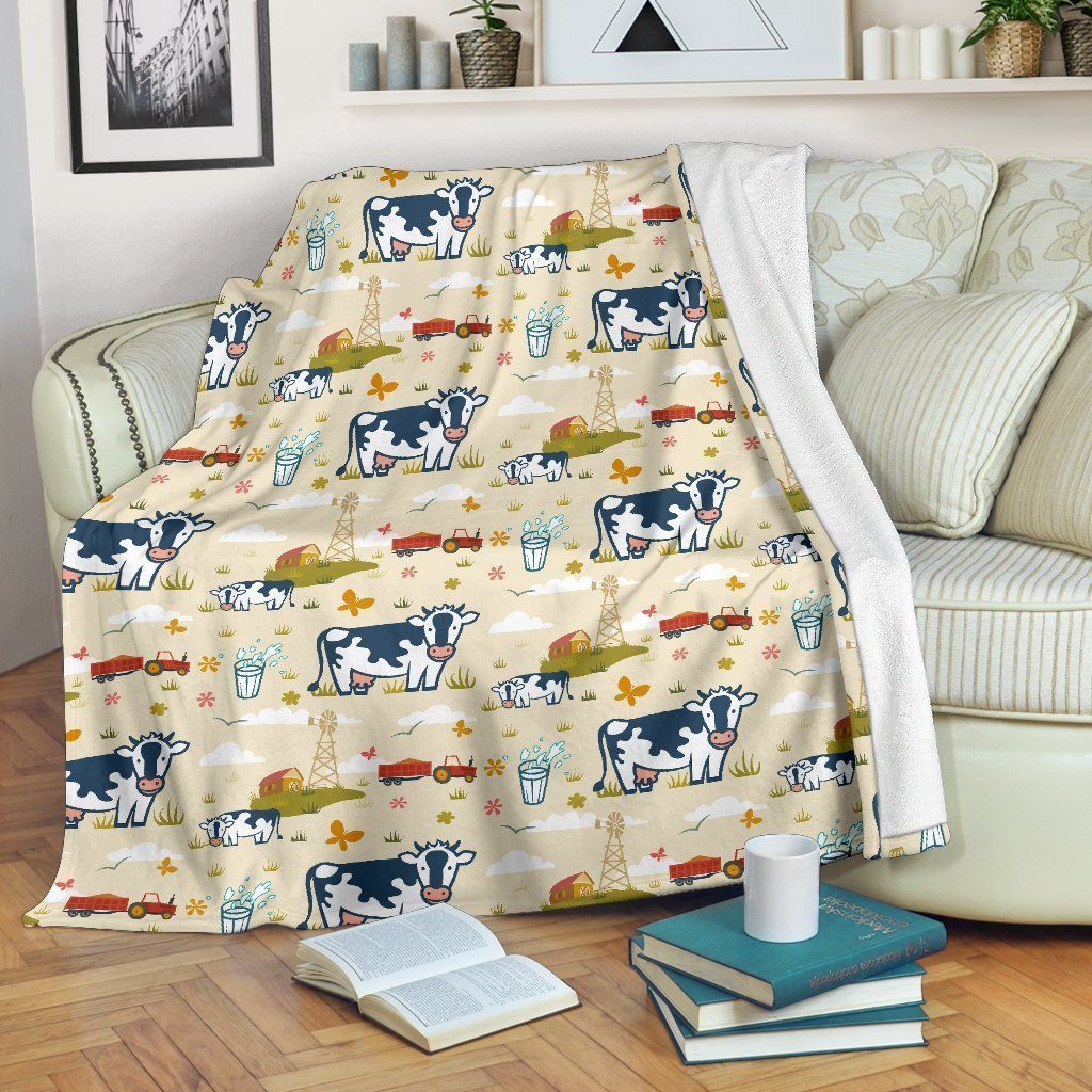Cartoon Dairy Cow Farm Sherpa Fleece Blanket