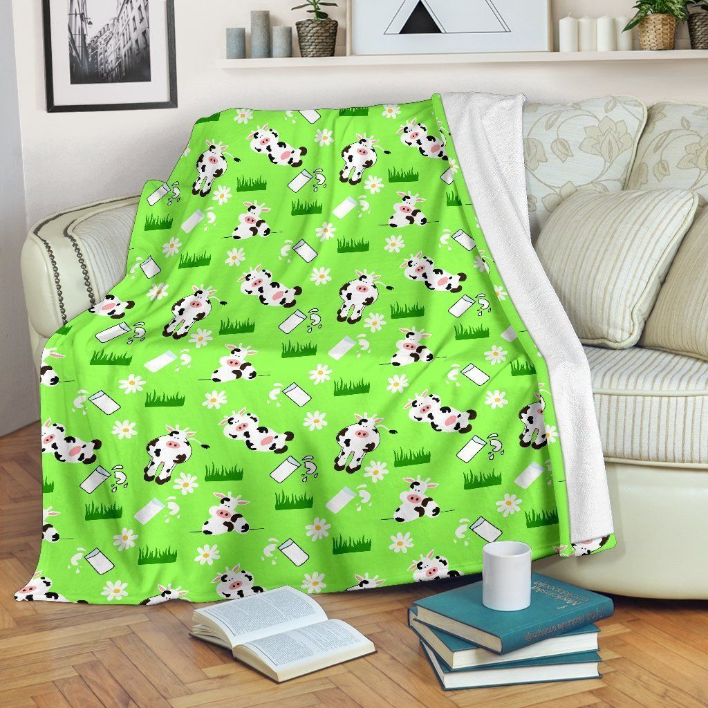Cartoon Daisy And Cow Sherpa Fleece Blanket
