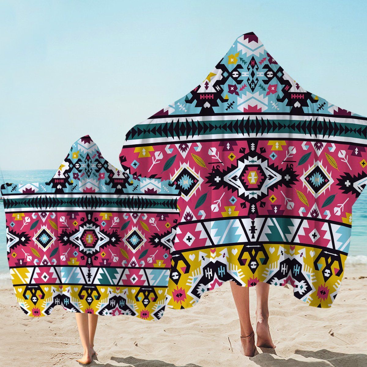 Cartoon Decorations Aztec Pattern Printed Hooded Towel