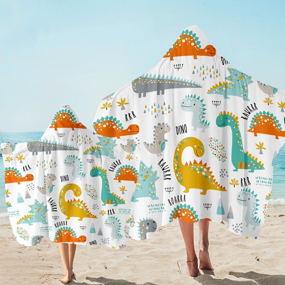 Cartoon Dinosaur Pattern Printed Hooded Towel
