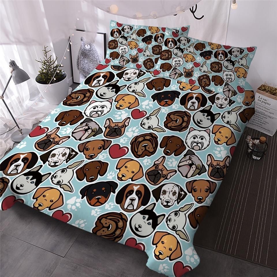 Cartoon Dog Breeds Bedding Set