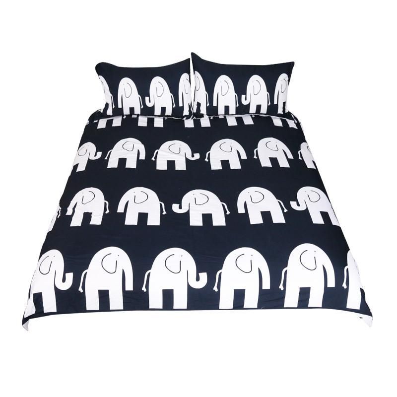 Cartoon Elephant Gray And Blue Bedding Set