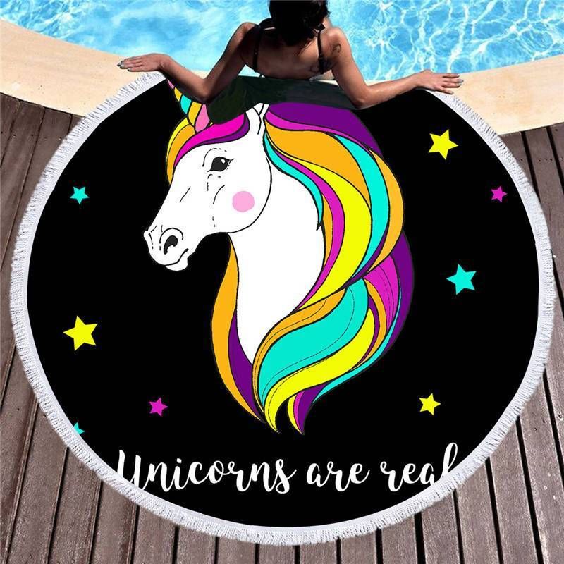 Cartoon Fairy Tale Unicorn Printed Round Beach Towel