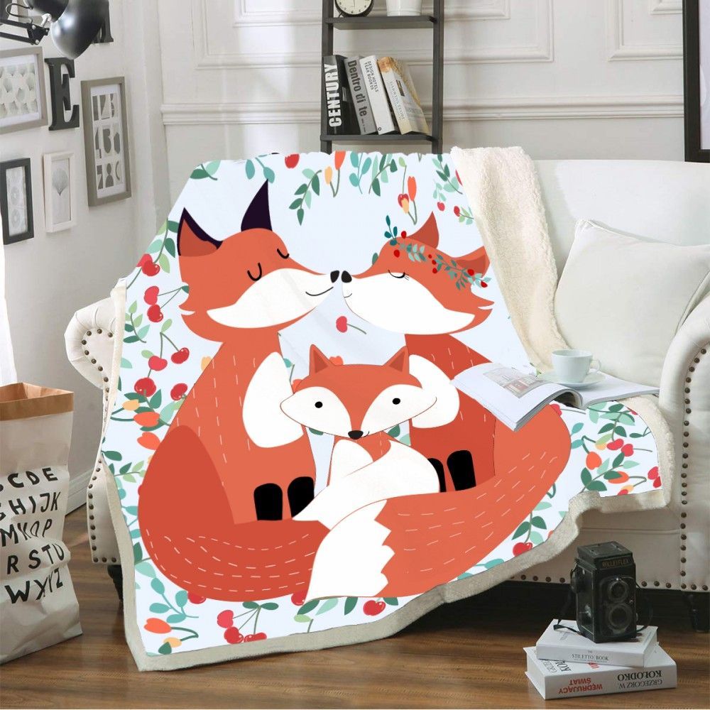 Cartoon Fox Sherpa Fleece Blanket