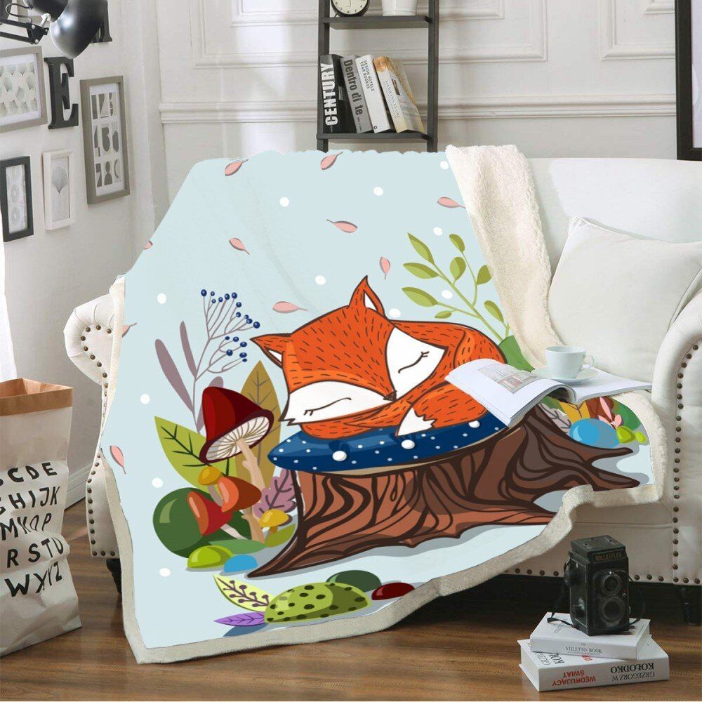 Cartoon Fox Sherpa Fleece Blanket