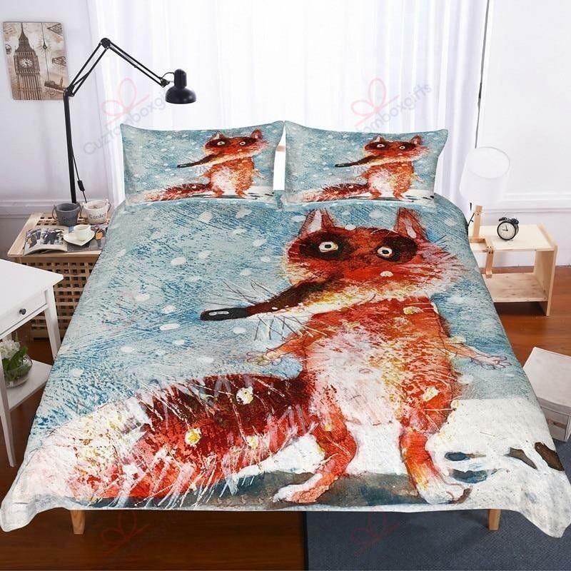 Cartoon Fox Snow Printed Bedding Set