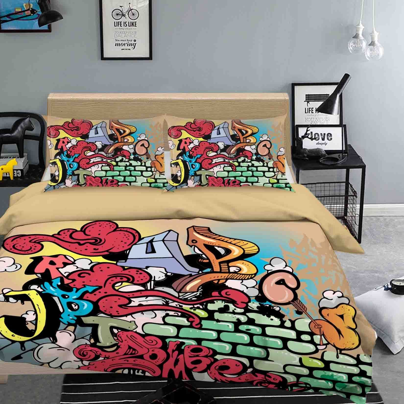 Cartoon Graffiti Letters and Brick Bedding Set