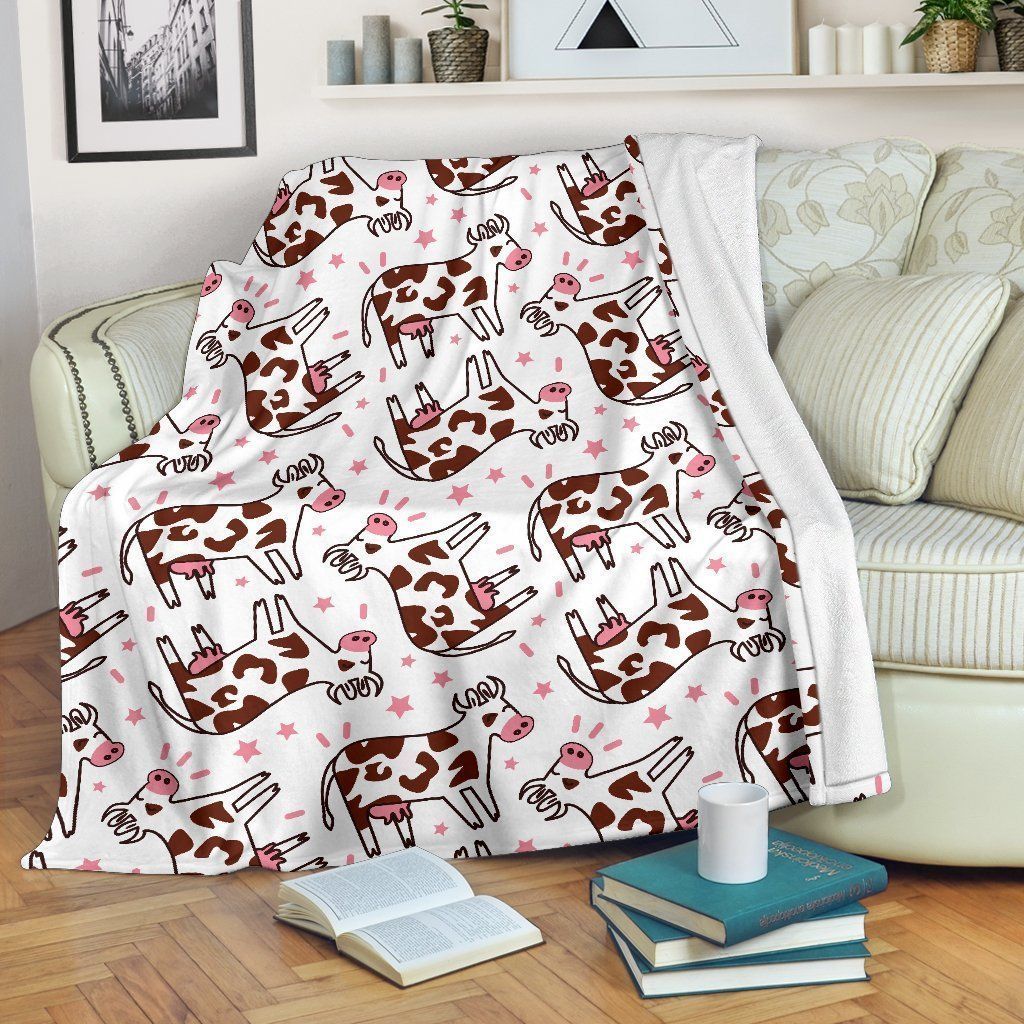 Cartoon Happy Dairy Cow Sherpa Fleece Blanket