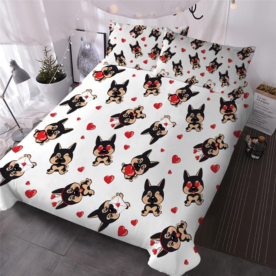 Cartoon Love Puppy German Shepherds Bedding Set
