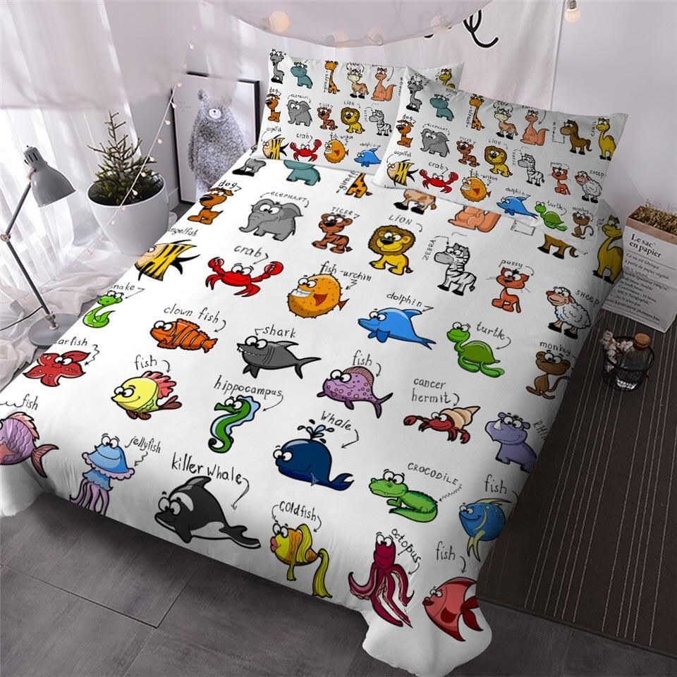 Cartoon Marine Wild Animals Bedding Set