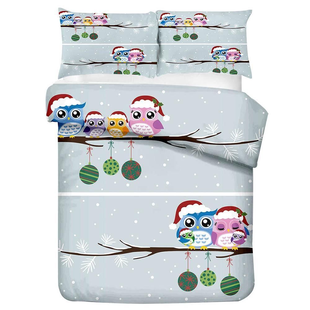 Cartoon Owl Perched On Tree Printed Bedding Set