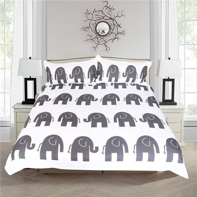 Cartoon Printed Elephant Bedding Set