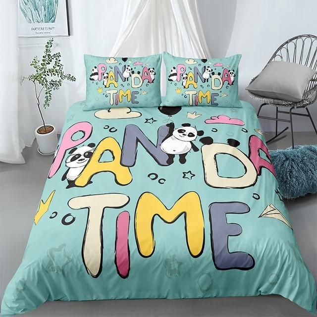 Cartoon Printed Panda Time Bedding Set