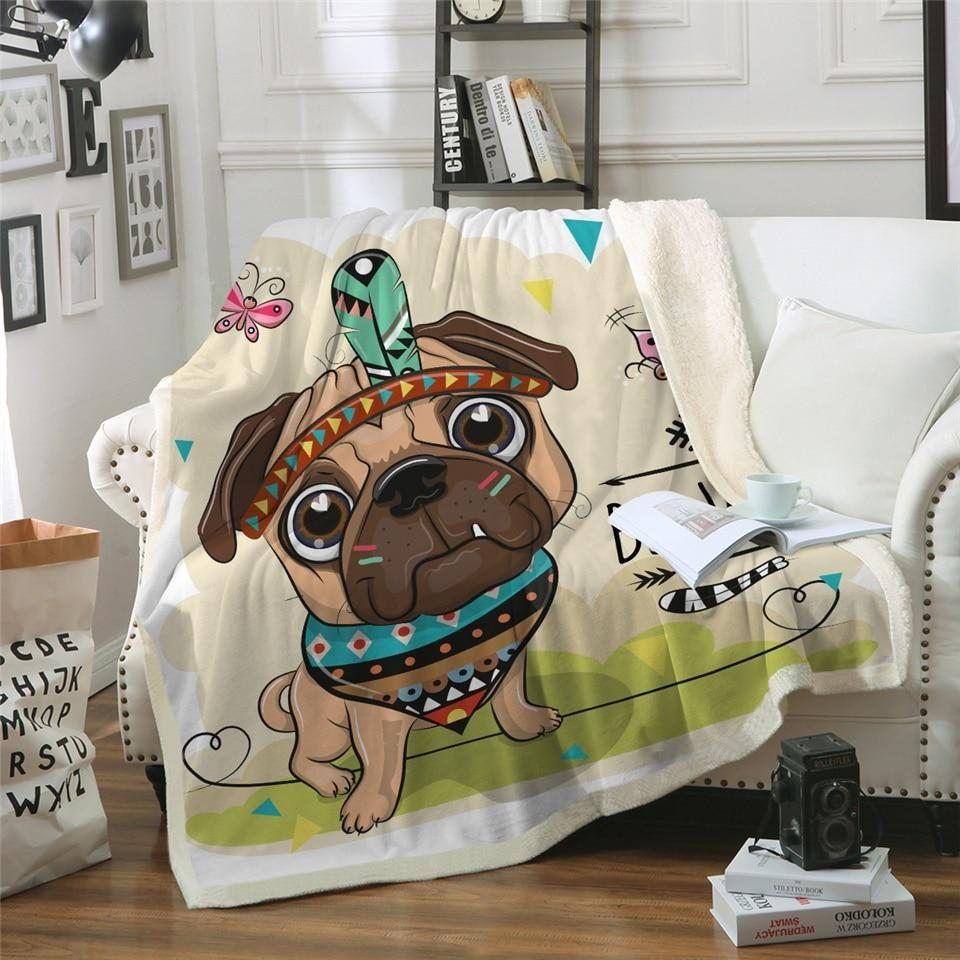 Cartoon Pug Chief Sherpa Fleece Blanket