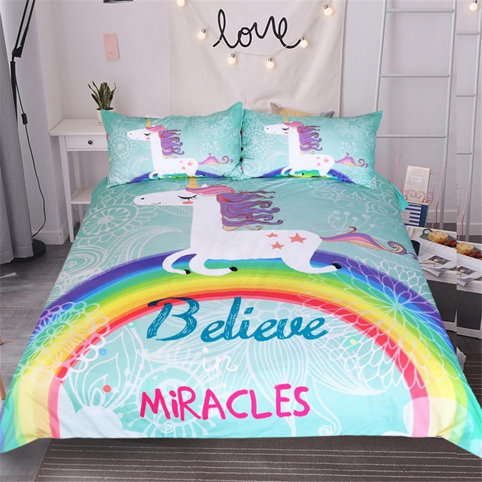 Cartoon Rainbow Unicorn Bedding Set