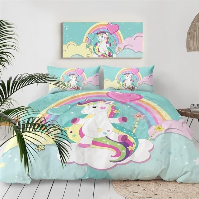 Cartoon Rainbow Unicorn Bedding Set