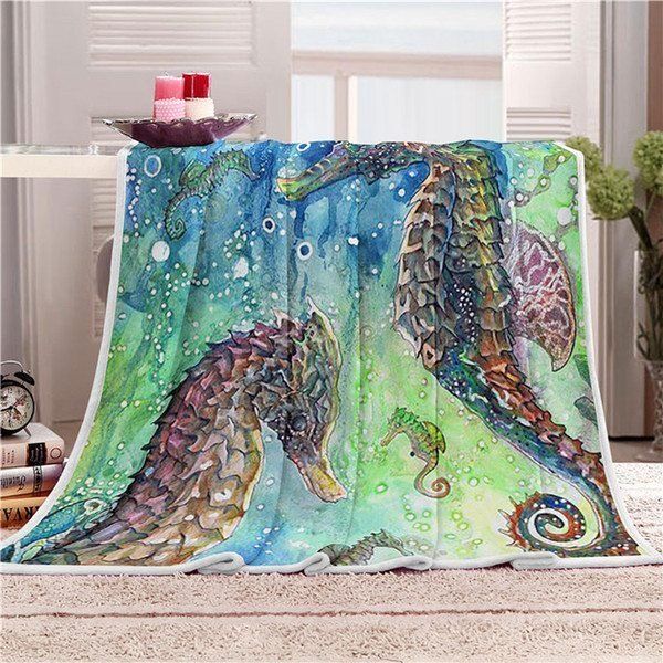 Cartoon Seahorse Sherpa Fleece Blanket