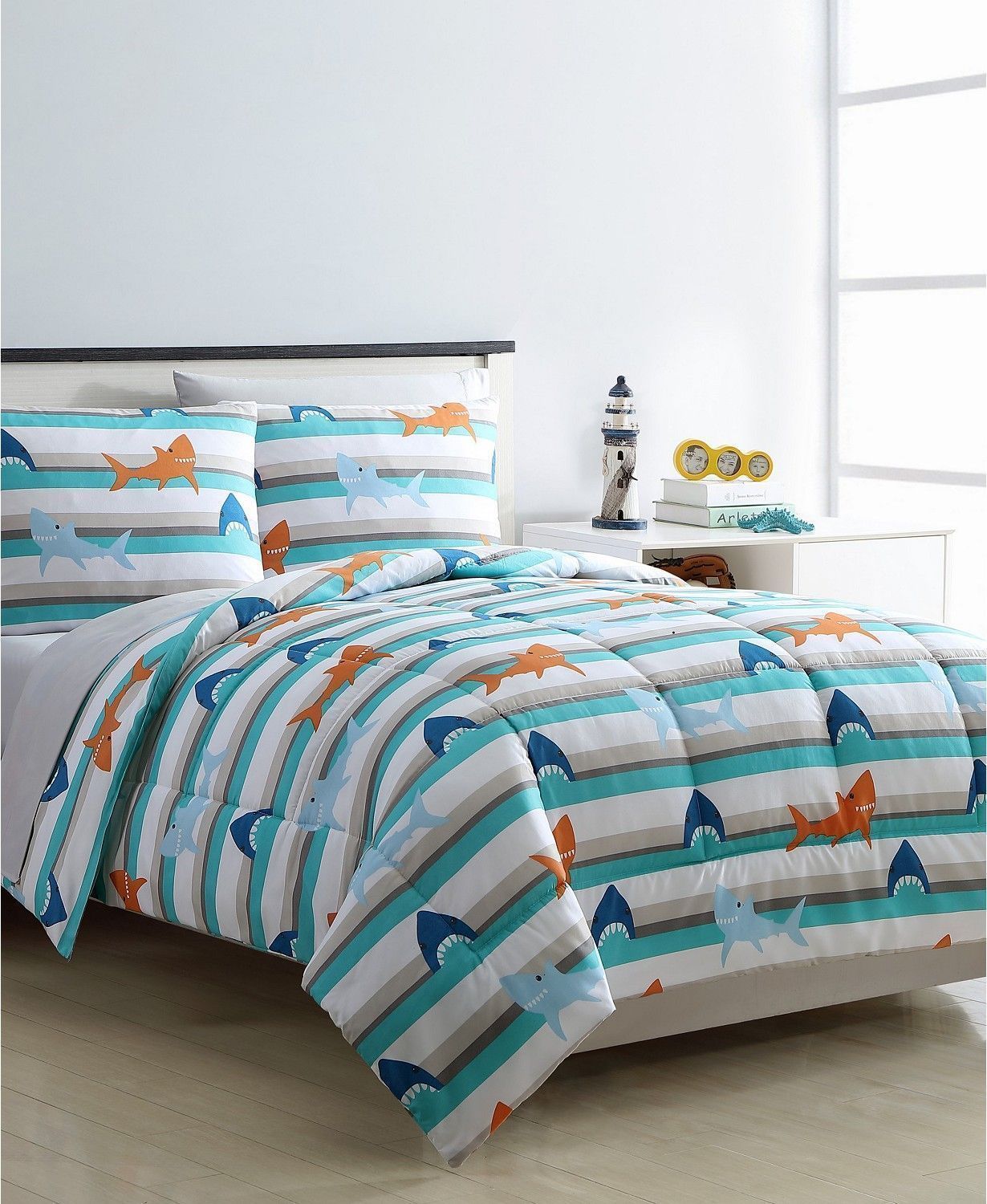 Cartoon Shark Blue Bedding Set