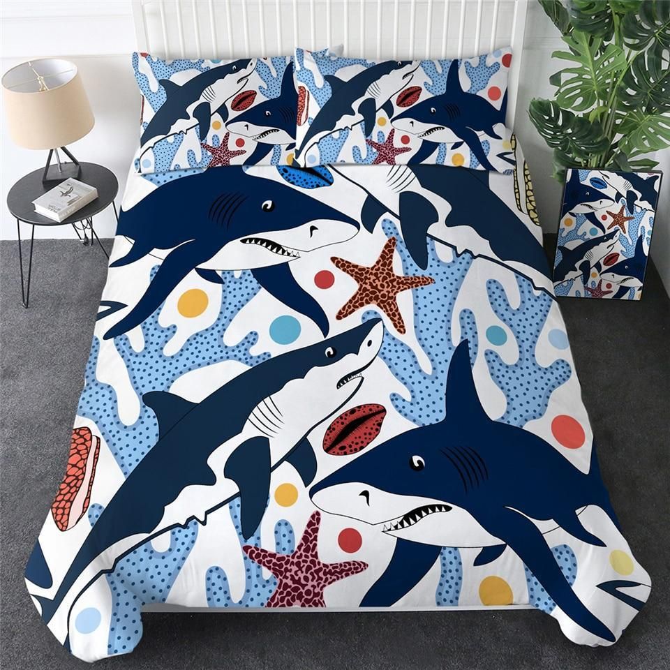 Cartoon Shark Seaweed Bedding Set