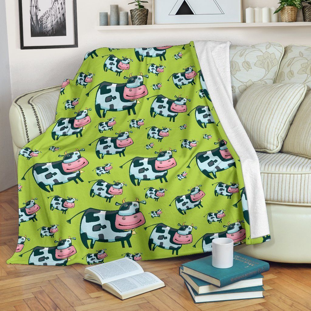 Cartoon Smiley Cow Sherpa Fleece Blanket