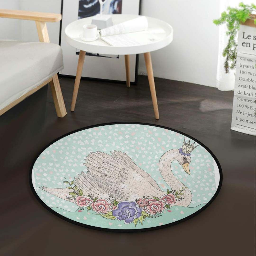 Cartoon Swan Round Carpet
