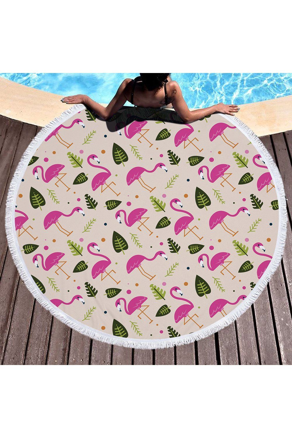 Cartoon Tropical Flamingo Printed Round Beach Towel