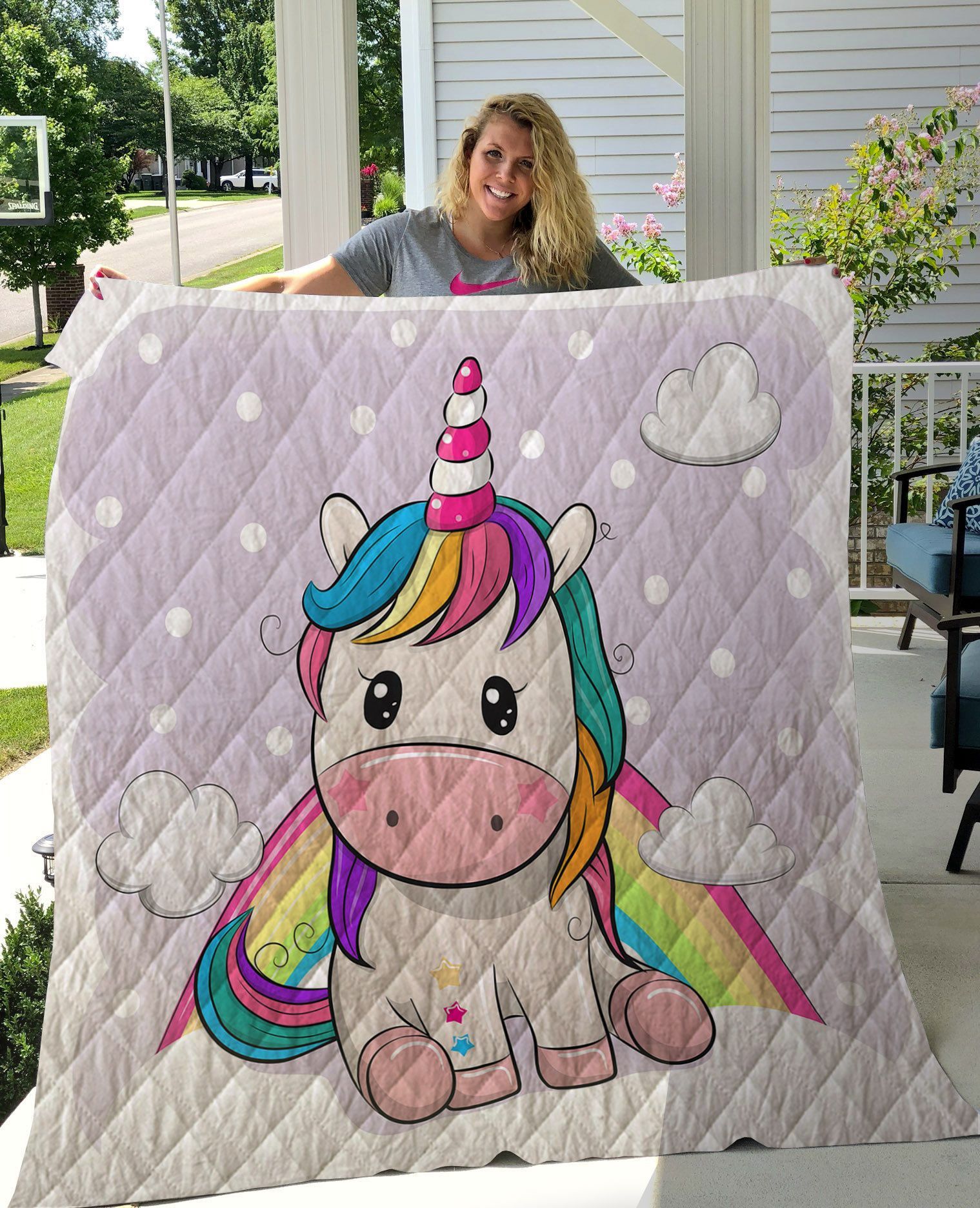 Cartoon Unicorn Is Sitting On Clouds GS-NT1501 Quilt Blanket