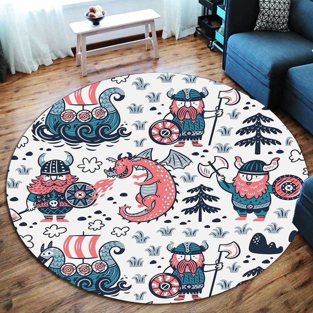 Cartoon Viking Round Carpet