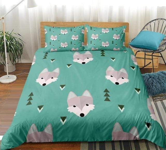 Cartoon Wolf Green Bedding Set