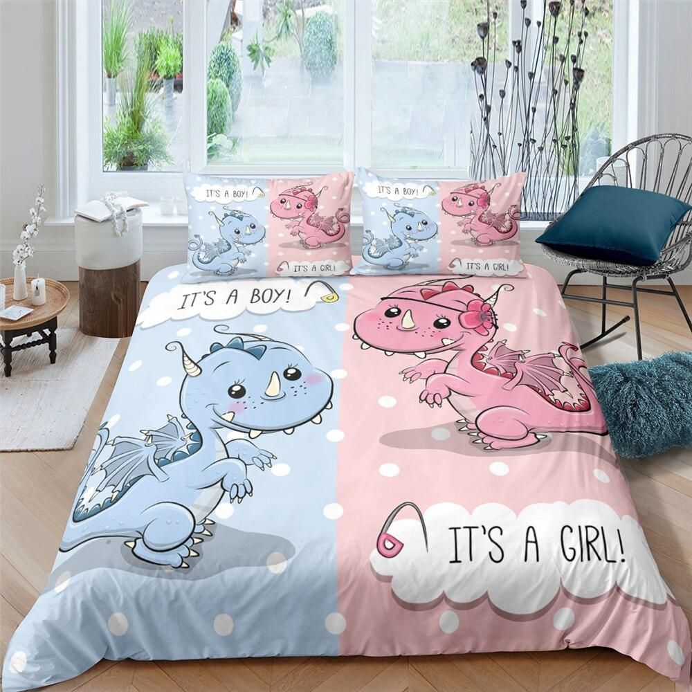 Cartooned Baby Dragons It’s A Girl Or Boy Bedding Set