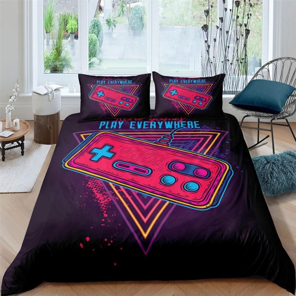 Cartooned Console Purple Bedding Set
