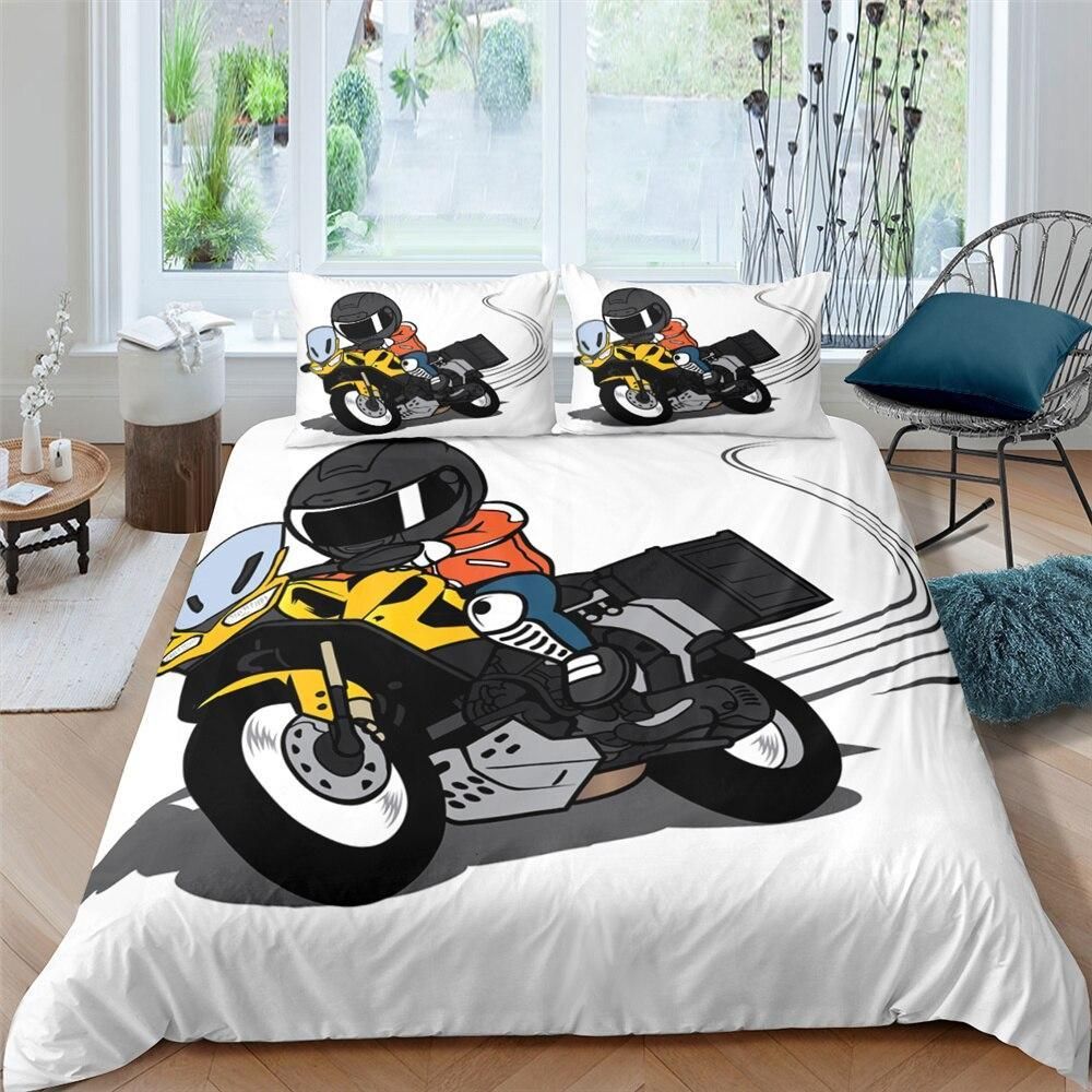 Cartooned Motorbiker Bedding Set