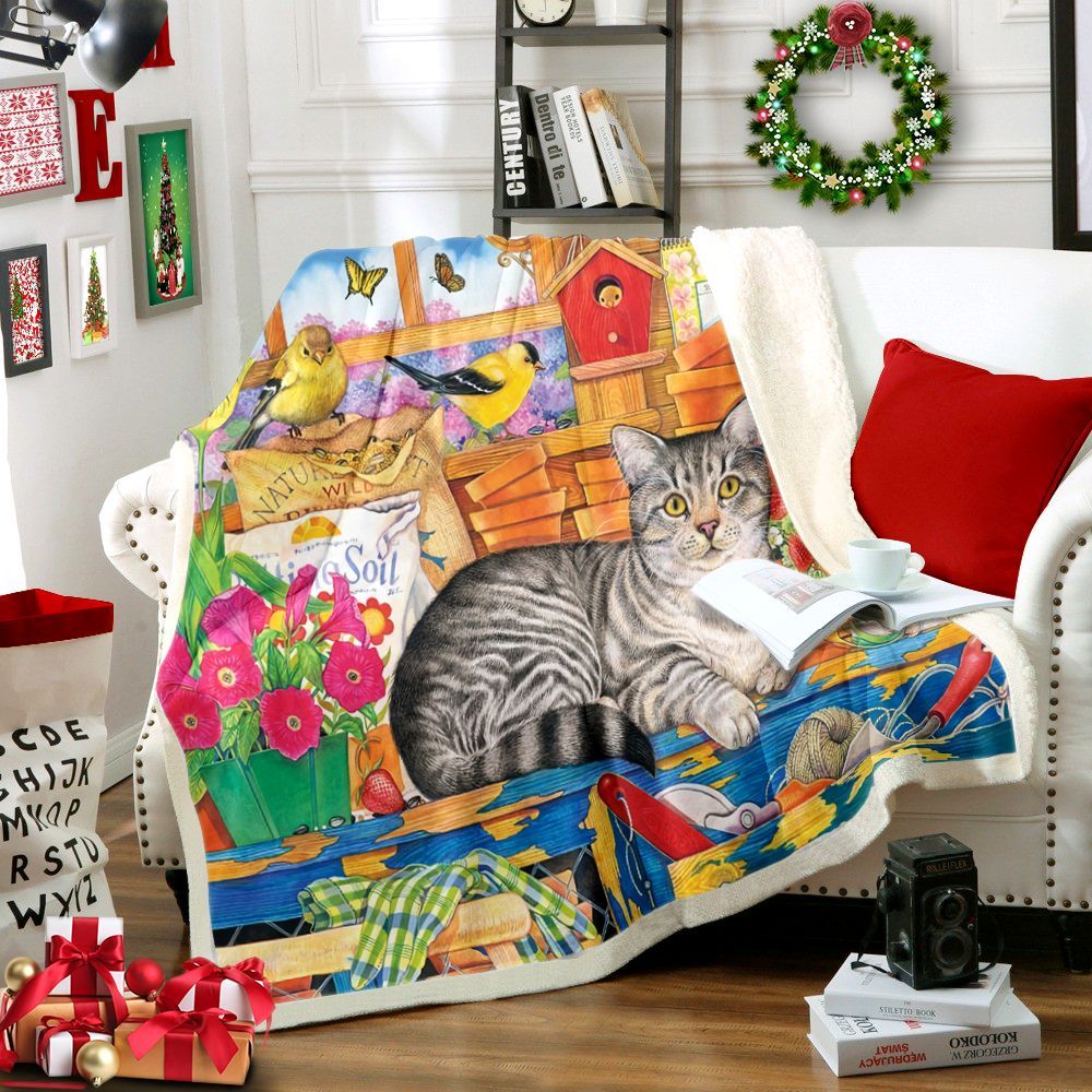 Cat Sherpa Fleece Blanket