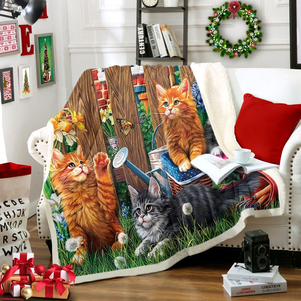 Cat Sherpa Fleece Blanket
