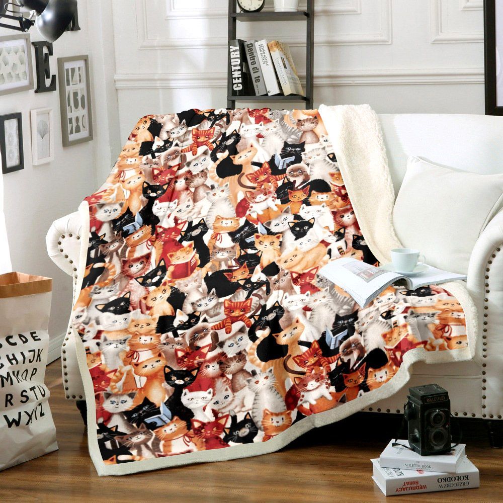 Cat Sherpa Fleece Blanket