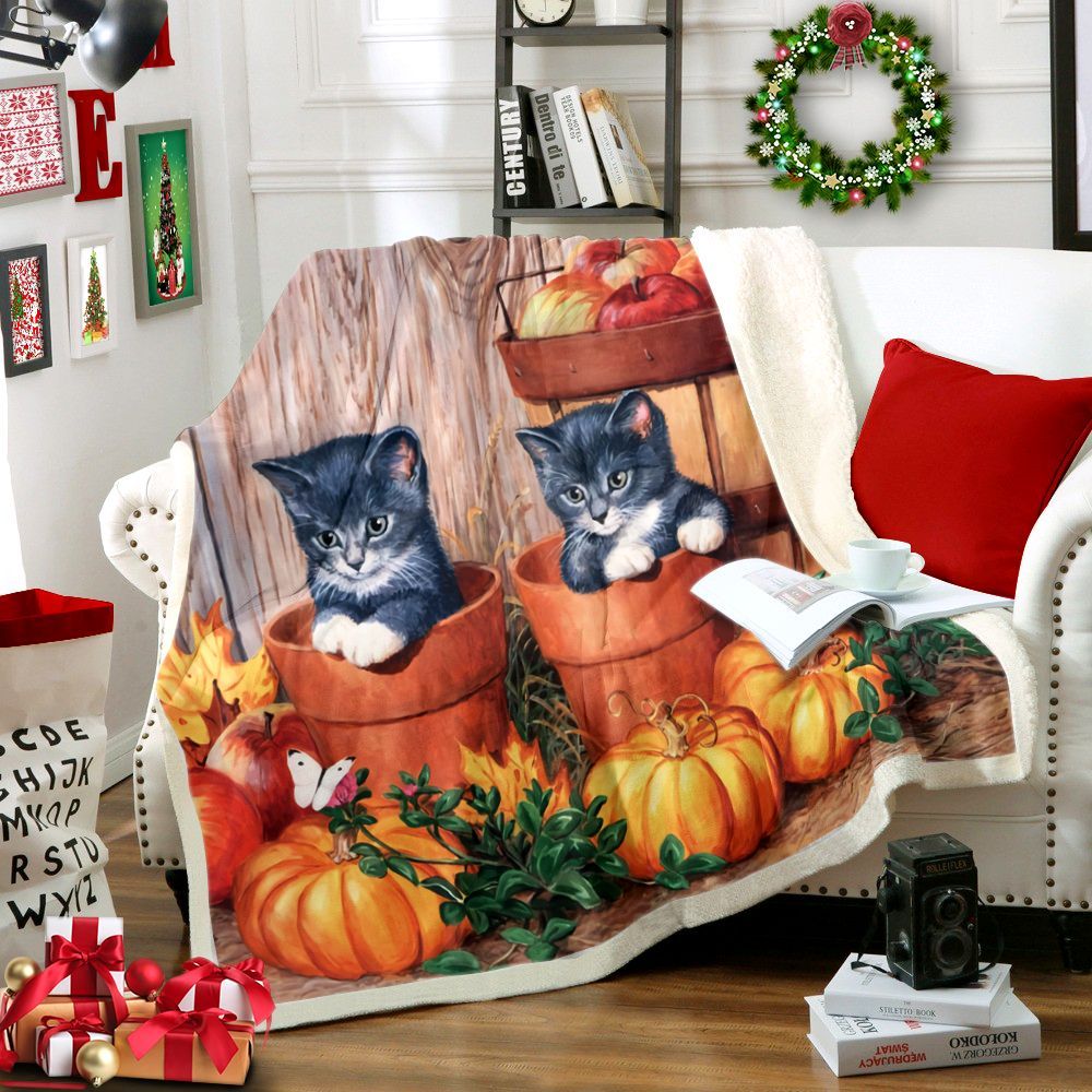 Cat Sherpa Fleece Blanket