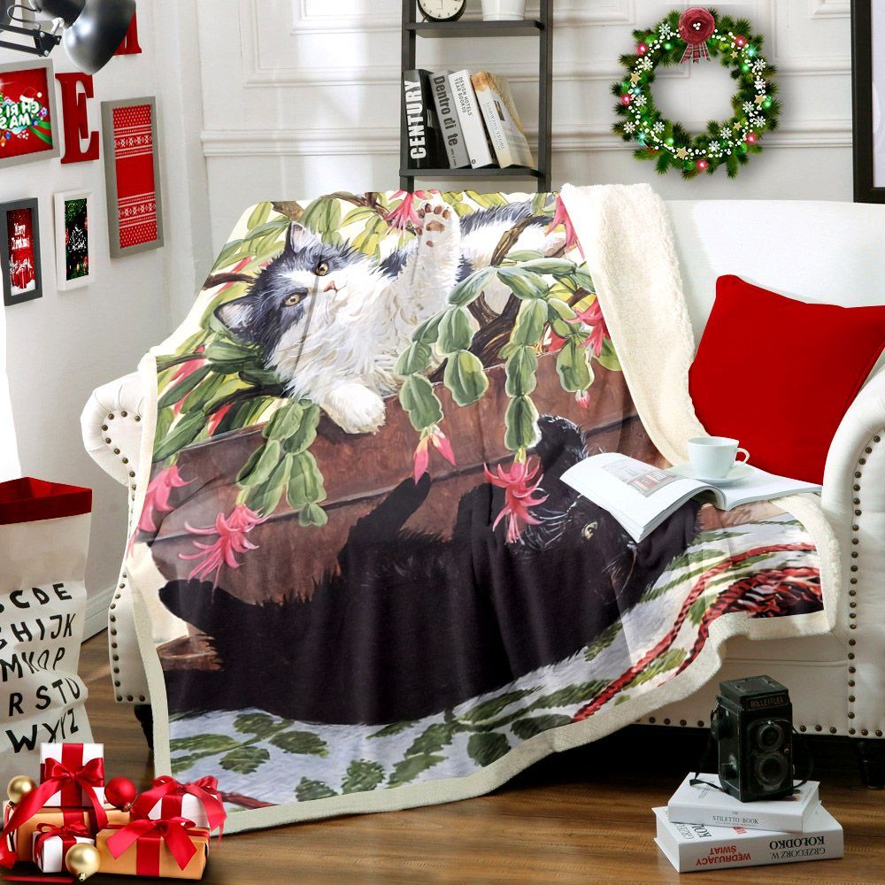 Cat Sherpa Fleece Blanket