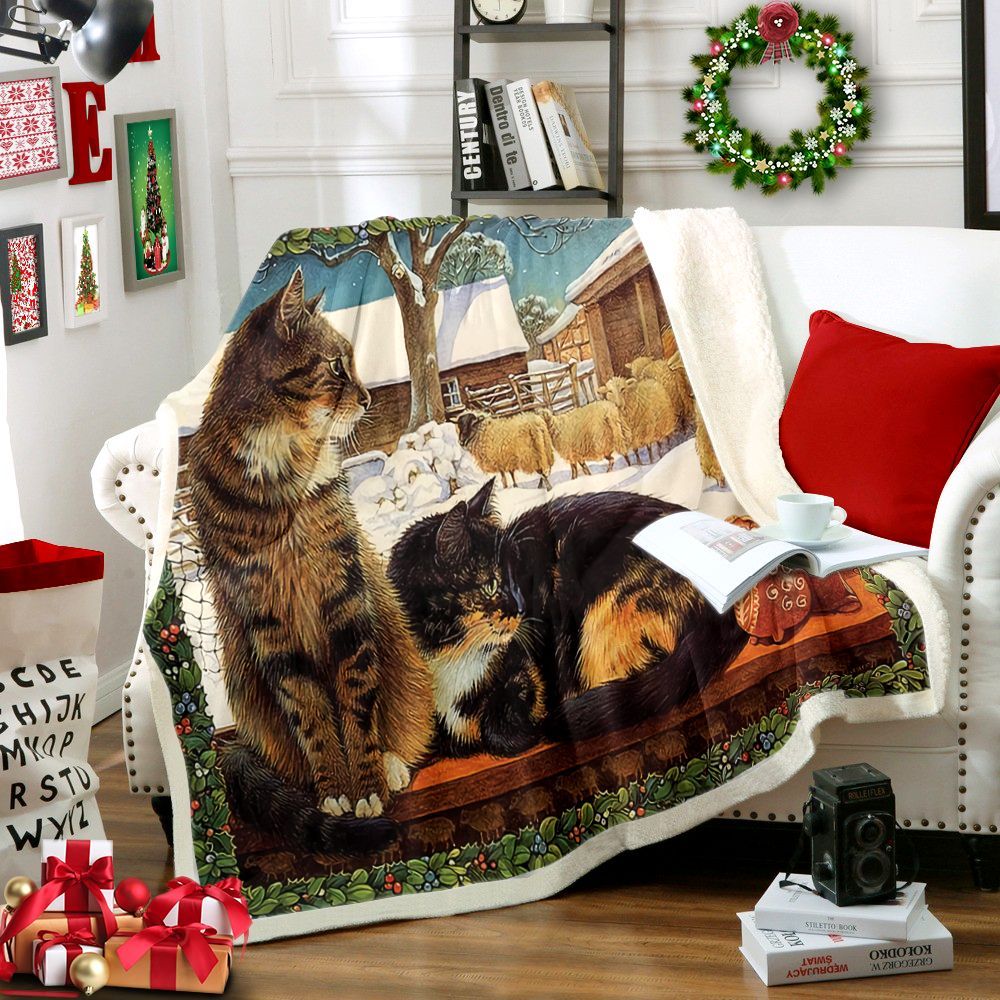 Cat Sherpa Fleece Blanket
