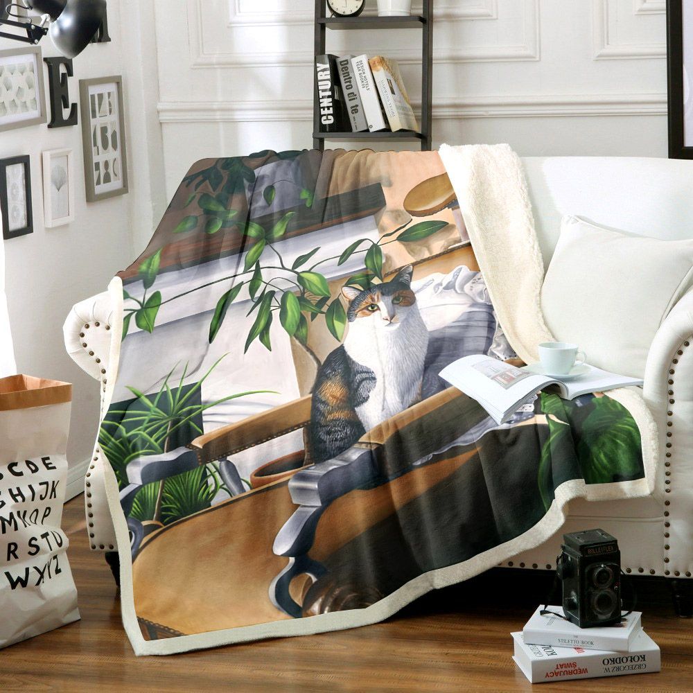 Cat Sherpa Fleece Blanket
