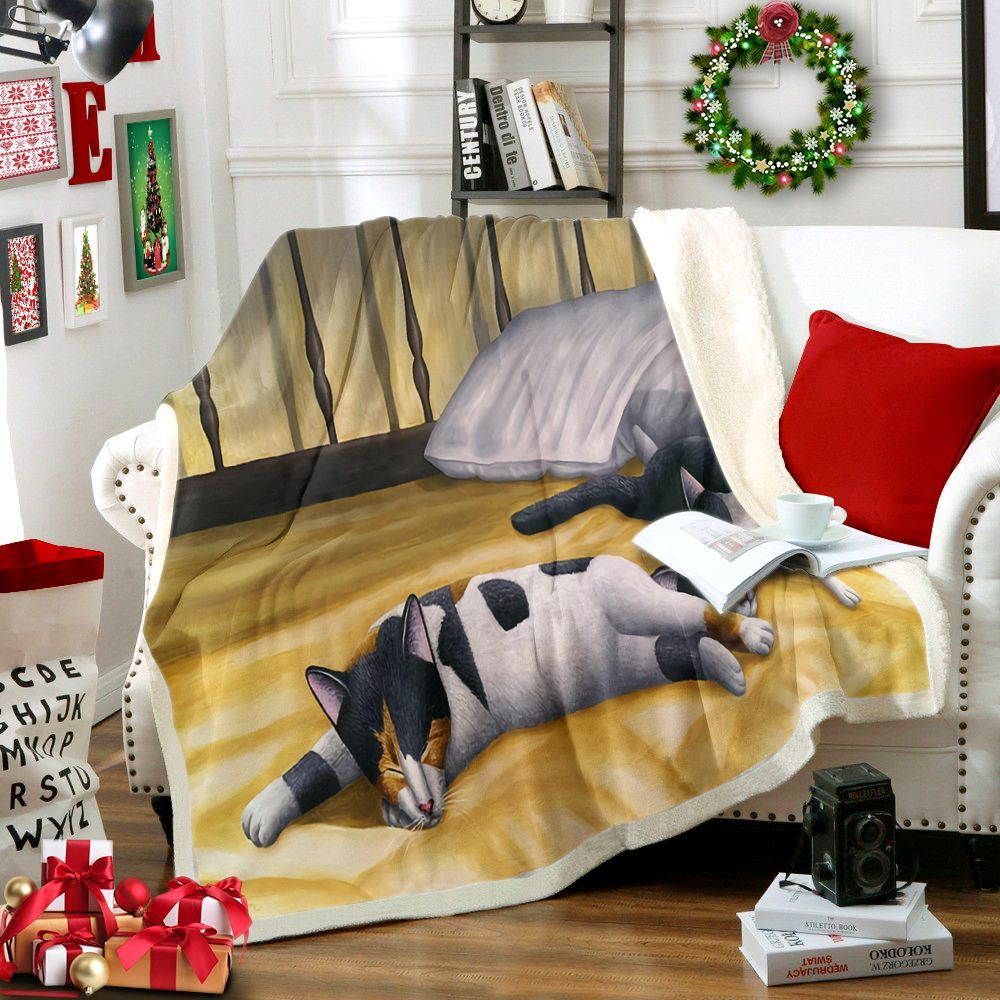 Cat Sherpa Fleece Blanket