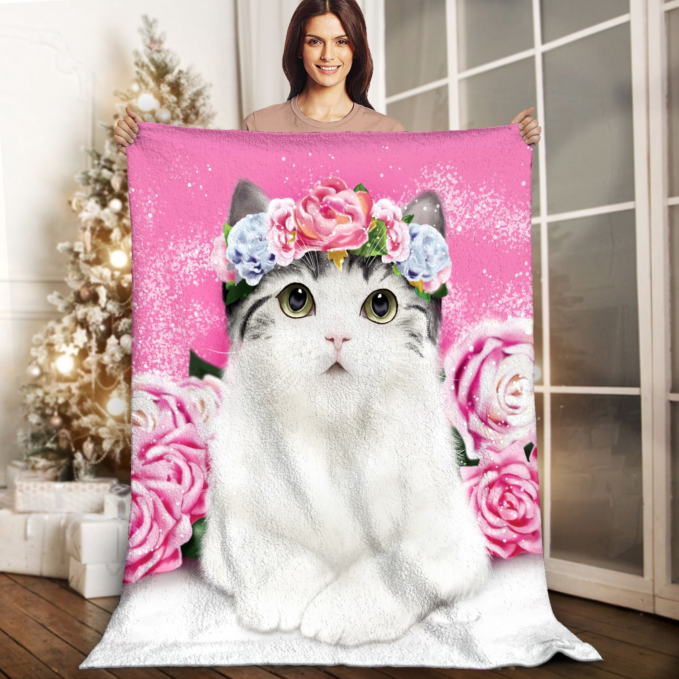 Cat Sherpa Fleece Blanket