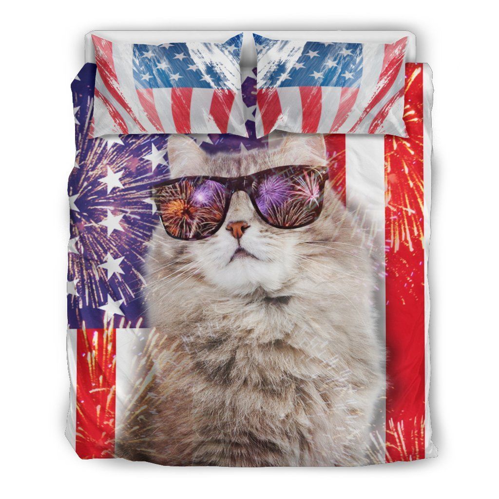 Cat American Flag Bedding Set